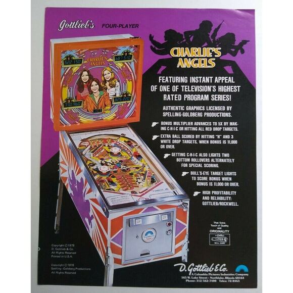 Charlies Angels Pinball FLYER Original Art Jaclyn Smith Cheryl Ladd Retro - Picture 2 of 6